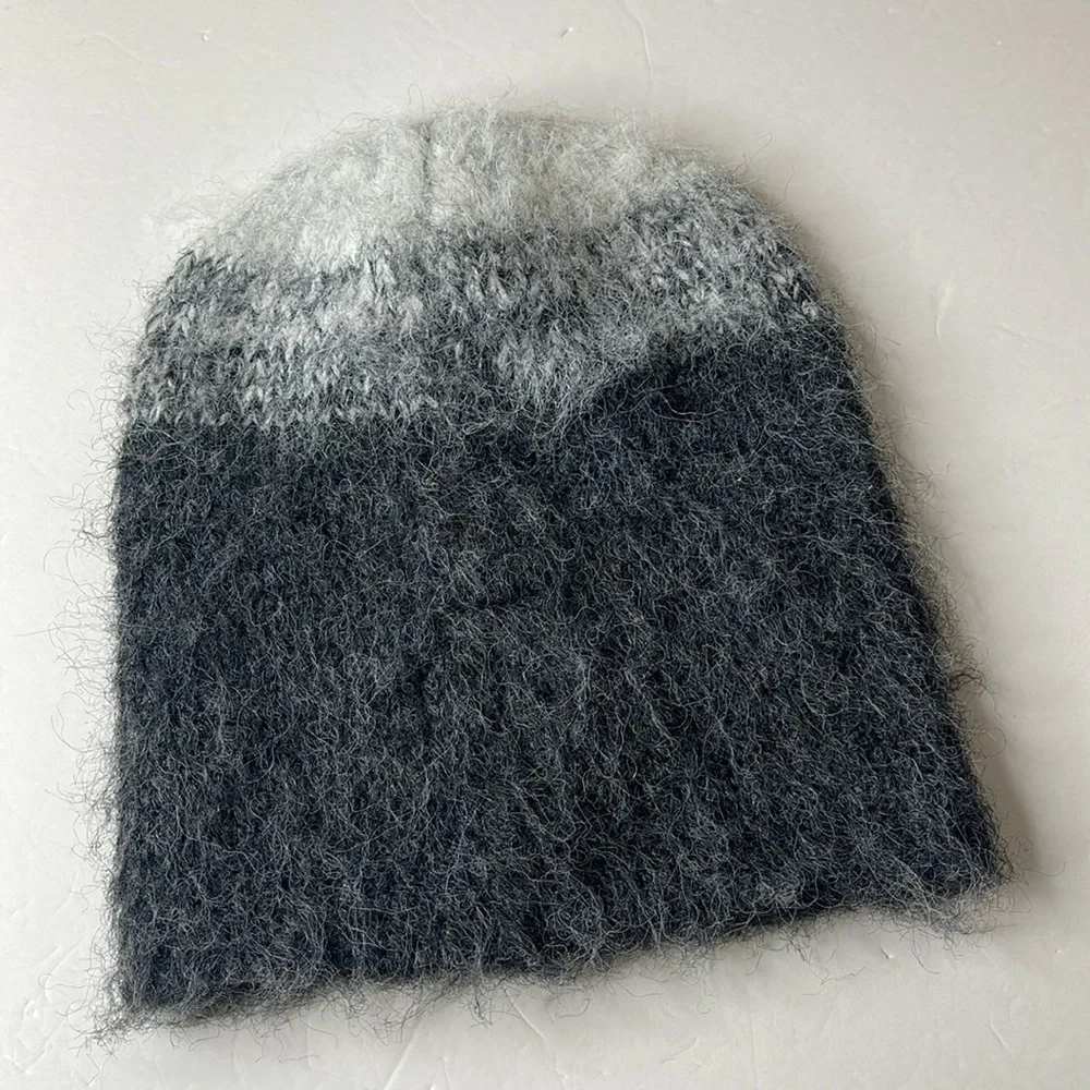 Anthropologie Wool Blend Ombre Gray to Black Beanie / Hat